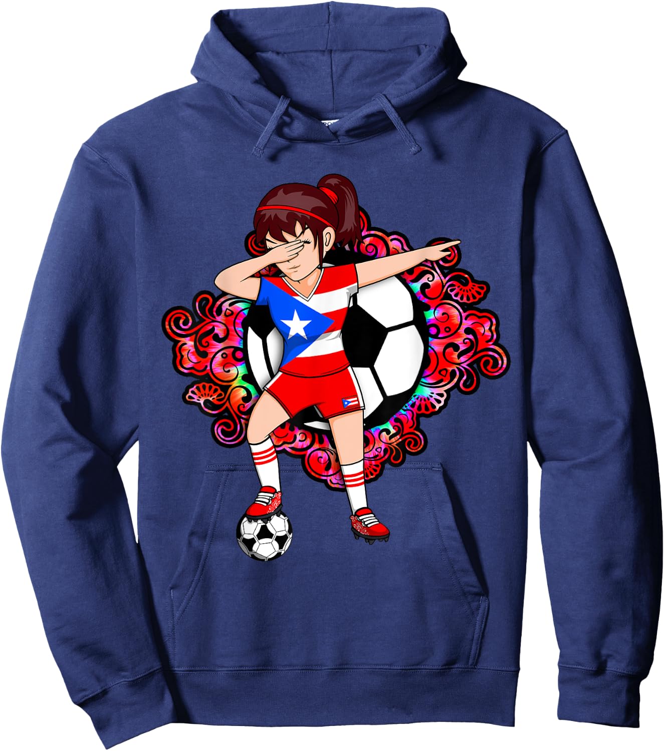 Dabbing Soccer Girl Puerto Rico Fans Jersey Football Flower Hoodie - Hoodie | Navy