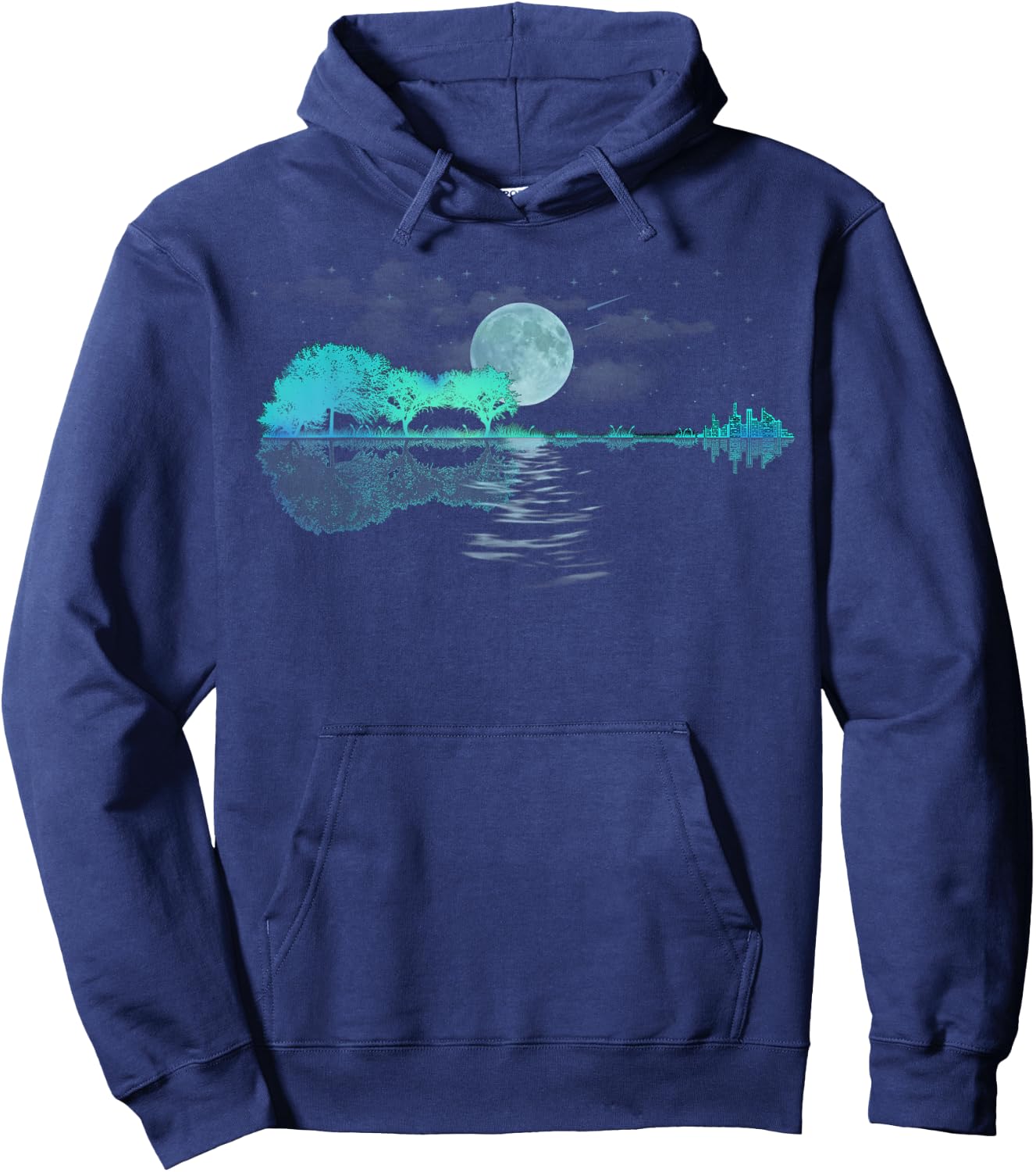 Guitar Lake Reflections Love Musician, Acoustic Guitar Small Hoodie - Hoodie | Navy