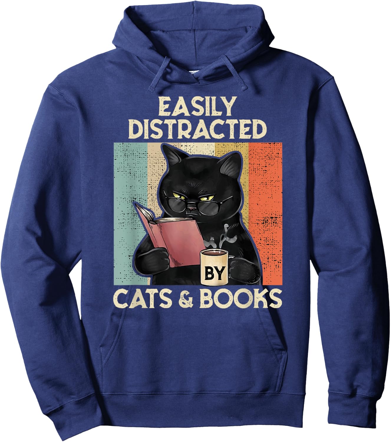Easily Distracted by Cats And Books for Cat Lovers Hoodie - Hoodie | Navy