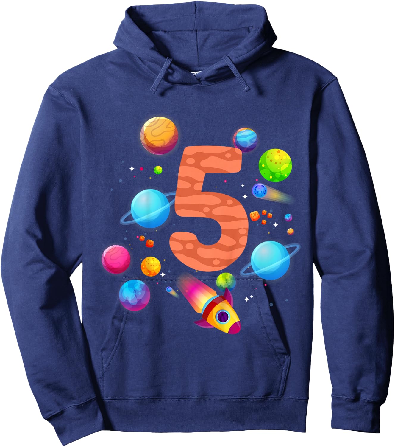 Children's 5th Birthday Boys 5 Years Planets Space Birthday , black, 80 Hoodie - Hoodie | Navy