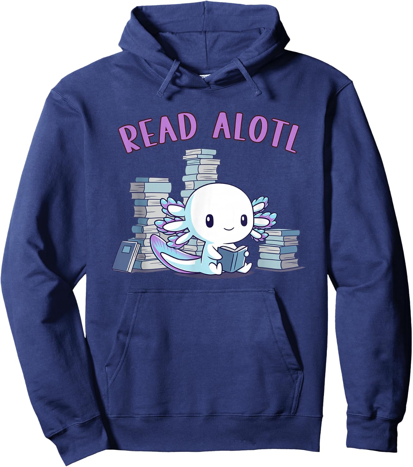 Kawaiiaxolotl Axolotl Reading a Book, Read Alotl Books Funny Axolotl Book -Adults & Kids Hoodie - Hoodie | Navy