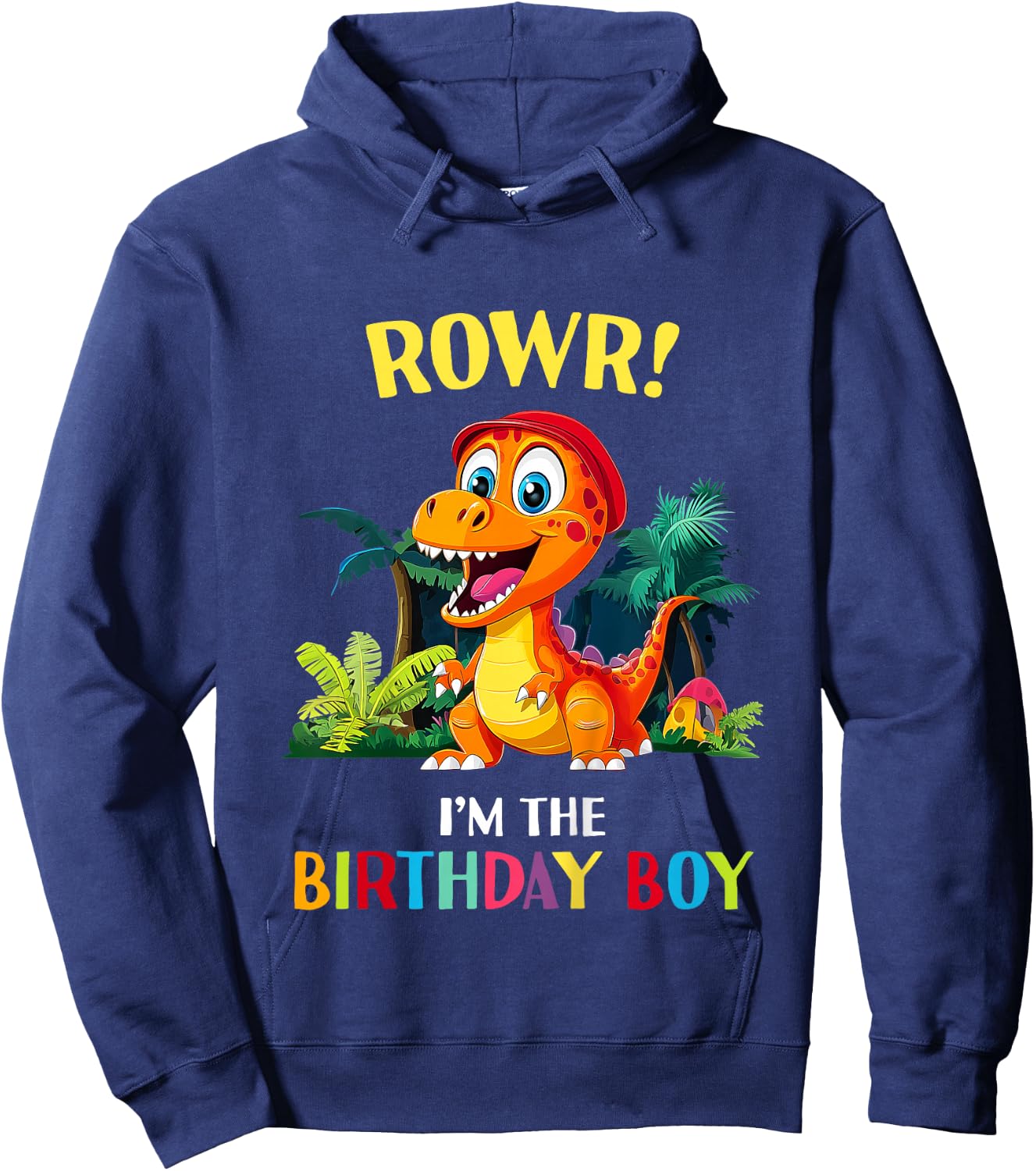 Kids Birthday Boy Saurus Dinosaur Dino Matching Cute T Rex Hoodie - Hoodie | Navy