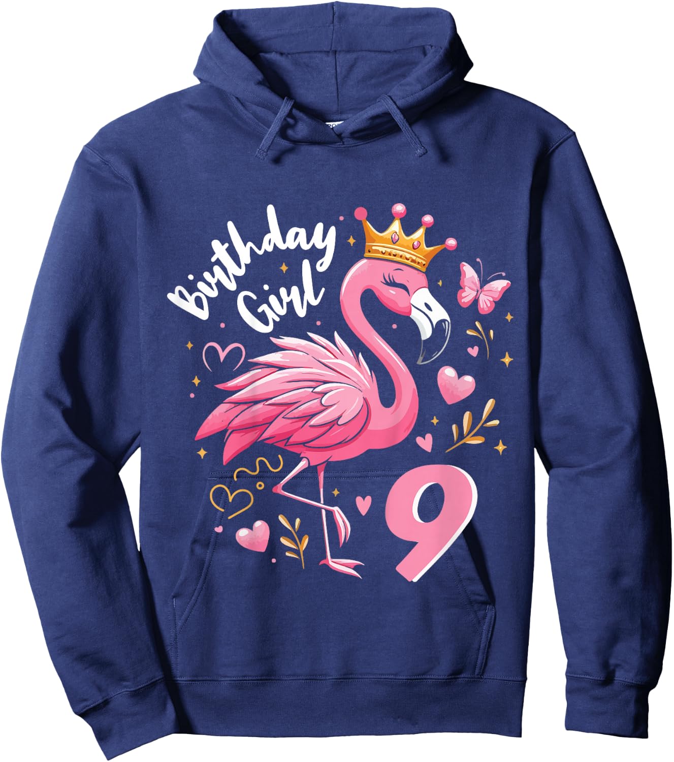 Kids 9th Birthday Gift Flamingo Fan 9 Year Old Girls 9th Bday Hoodie - Hoodie | Navy