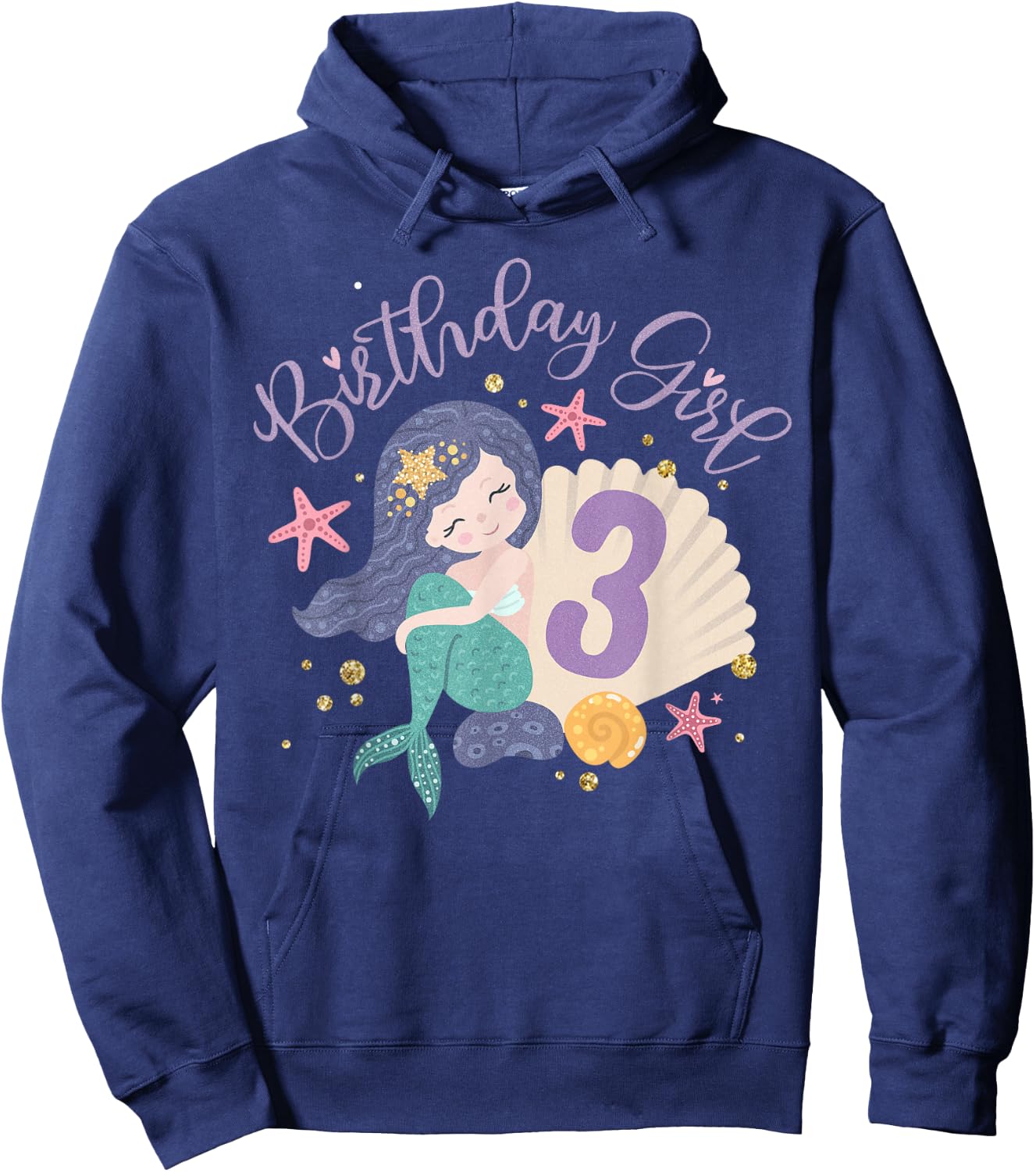 Birthday Girl 3rd Birthday Mermaid Girl 3 Years Old Hoodie - Hoodie | Navy