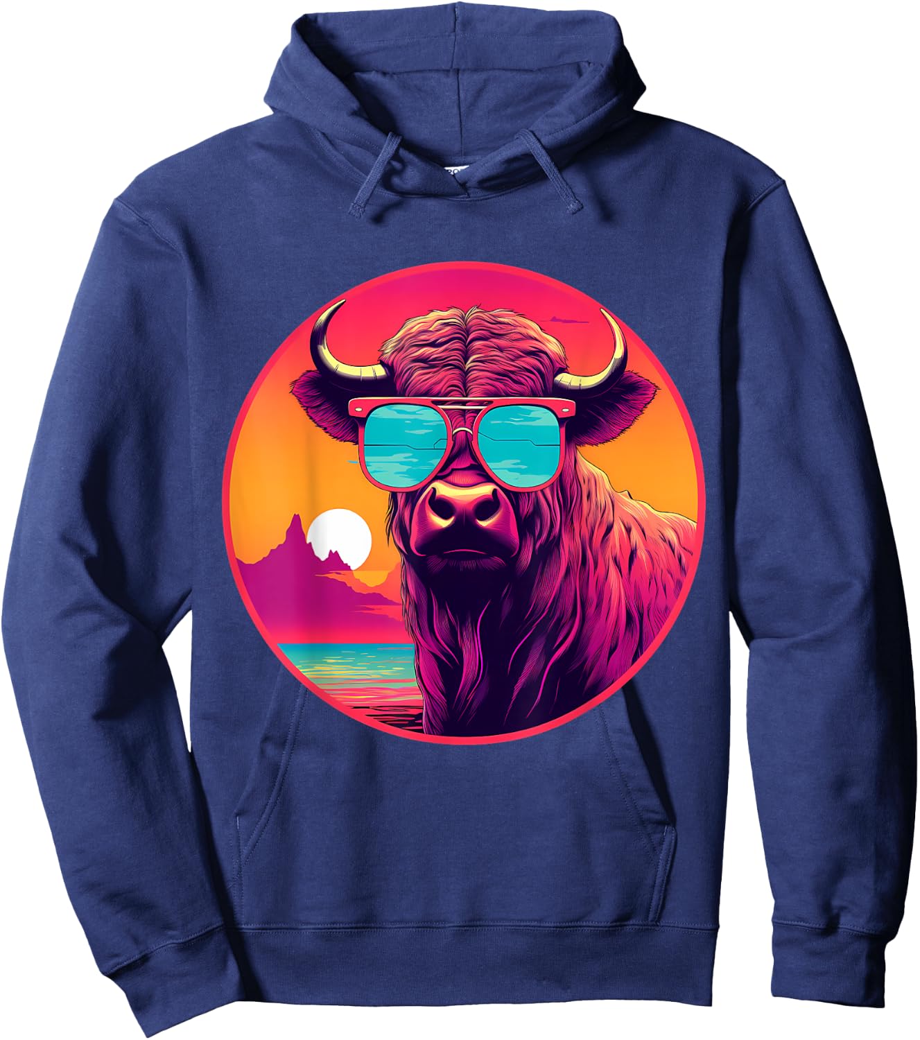 Buffalo Colorful Motif Sunglasses Bison Nature Artwork Hoodie - Hoodie | Navy