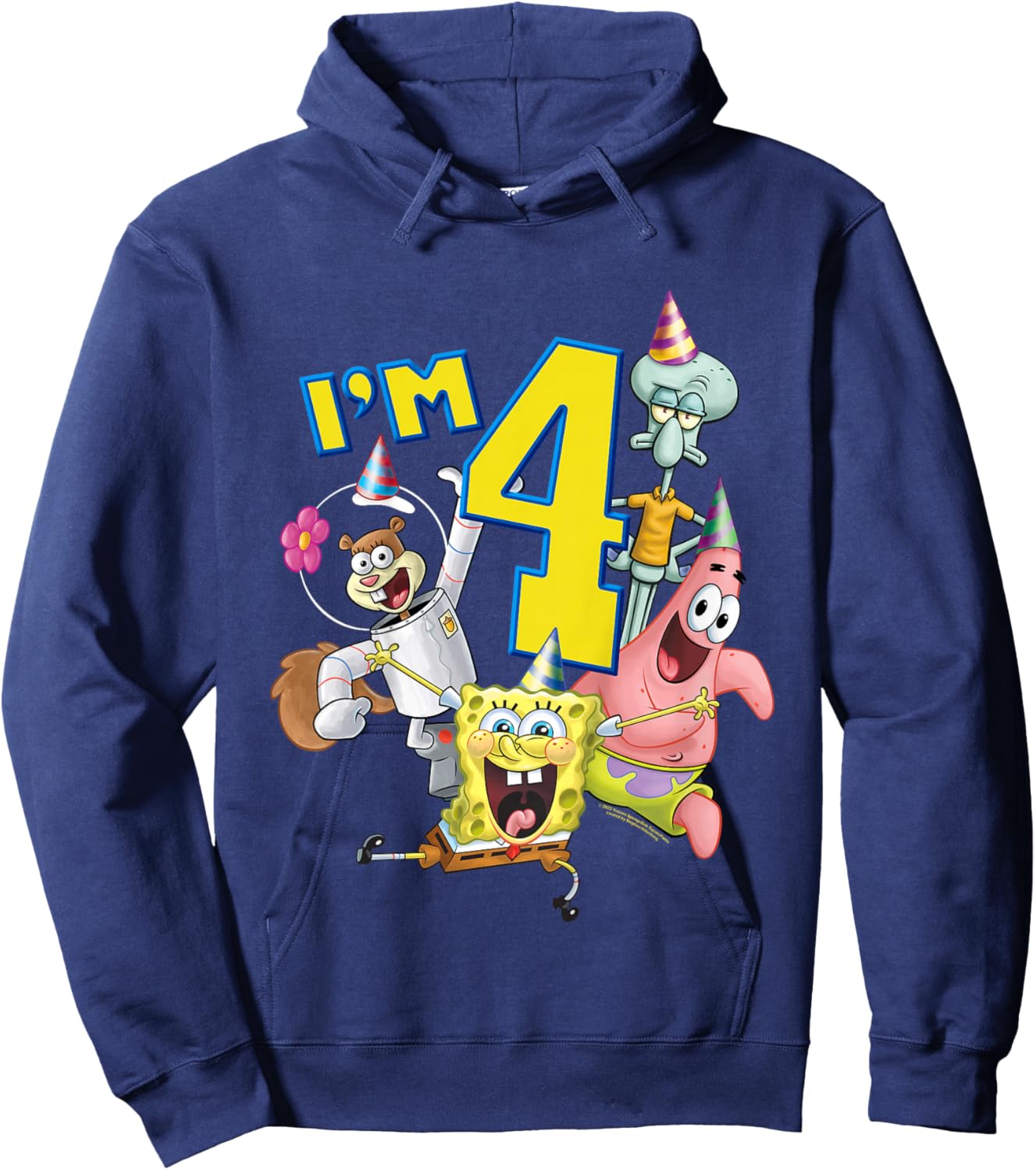 SpongeBob SquarePants 4th Birthday Today I'm 4 Kids , gray Hoodie - Hoodie | Navy