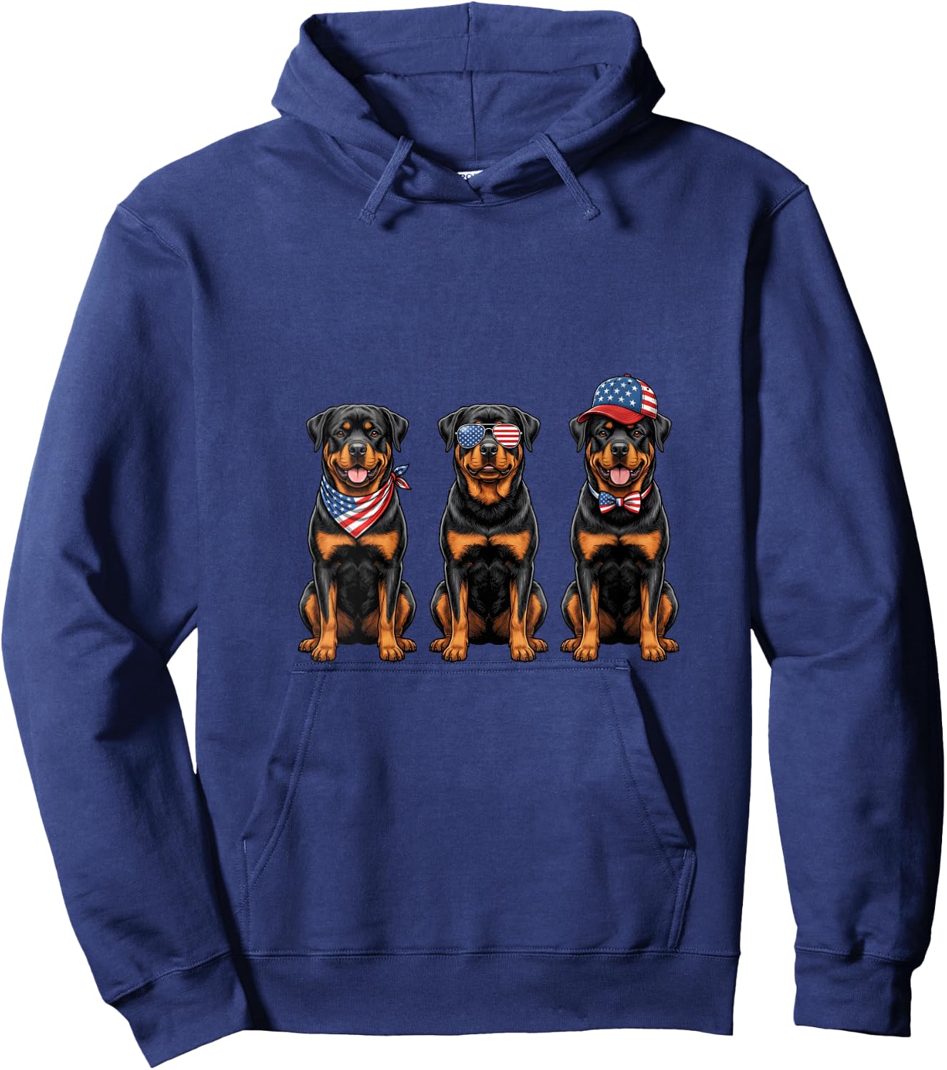 Women's Rottweiler 4th of July US American Flag Rottie Dog Patriotic V-Neck Hoodie - Hoodie | Navy