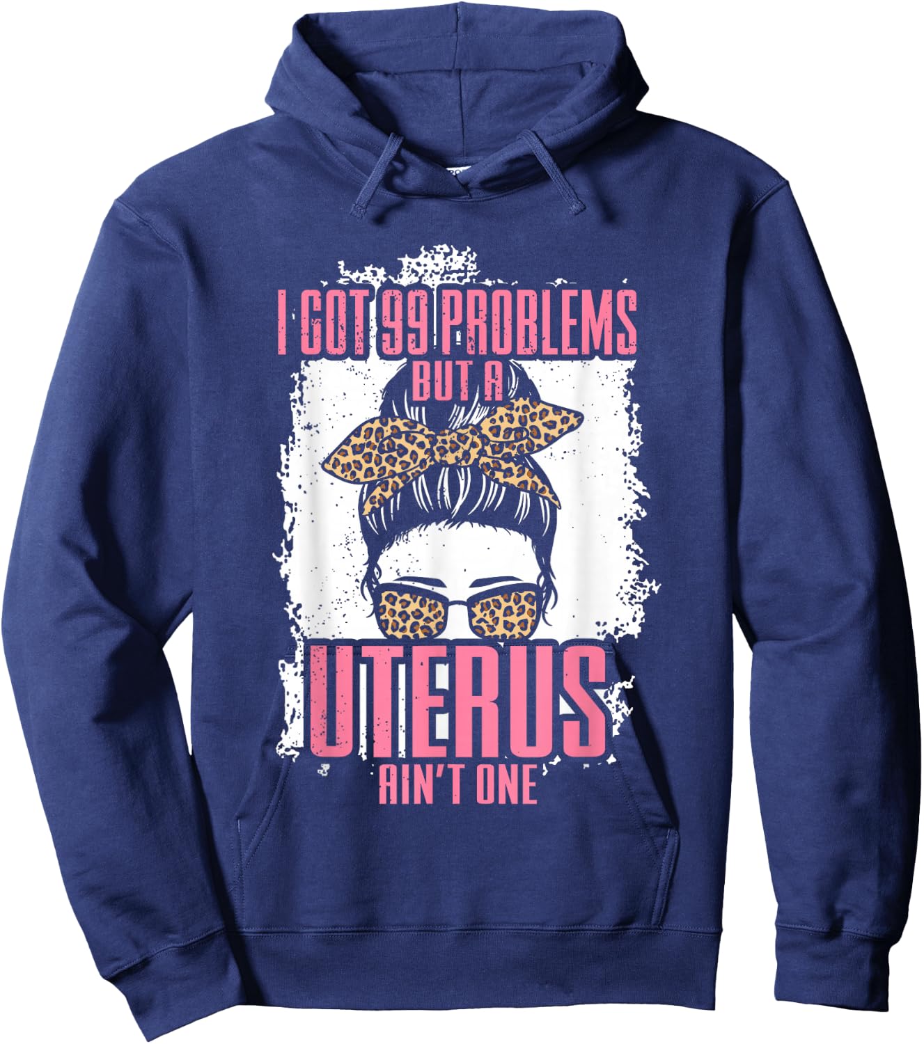 Uterus Hysterectomy Recovery Products Messy Bun Leopard Hoodie - Hoodie | Navy