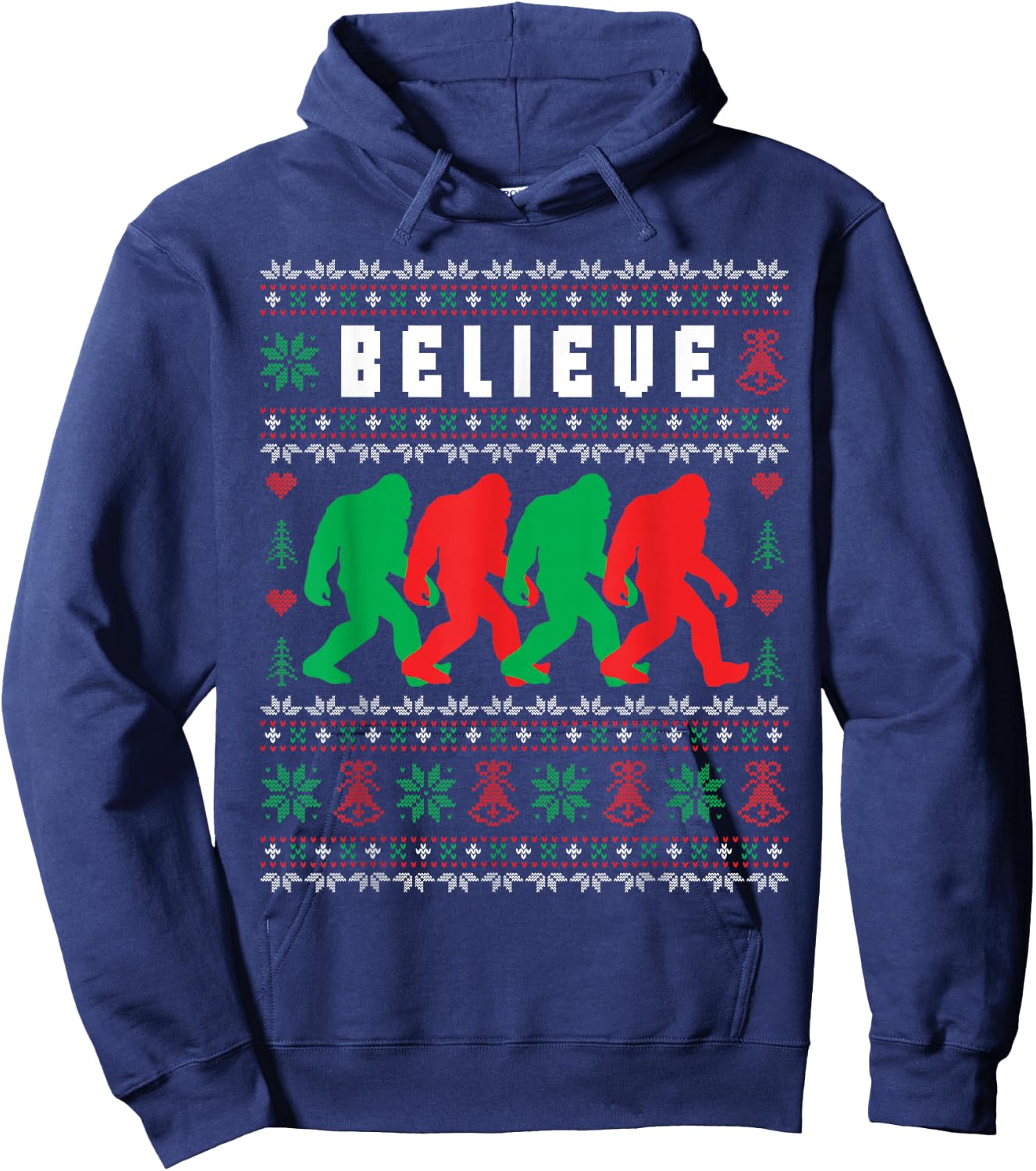 Christmas Bigfoot Believe Sasquatch Ugly Christmas Sweater Hoodie - Hoodie | Navy