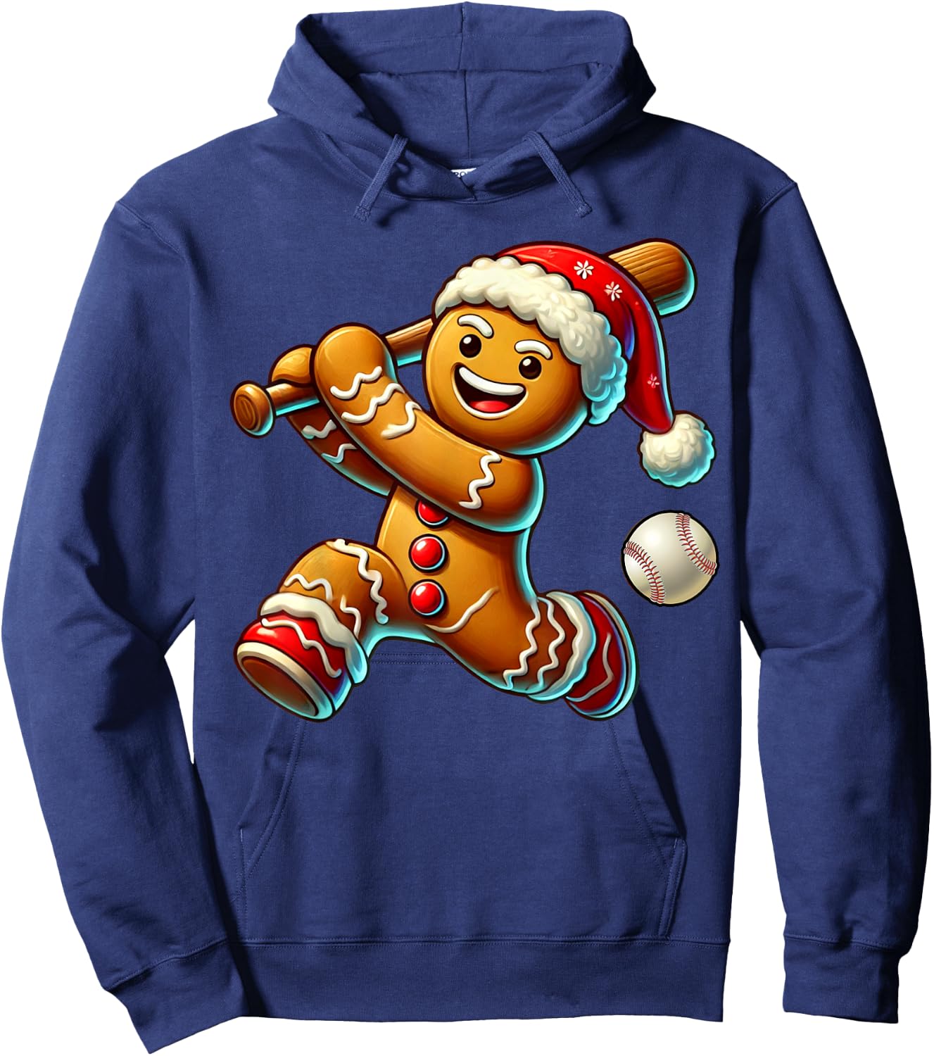 Funny Gingerbread Baseball Ugly Christmas Cookie Hoodie - Hoodie | Navy