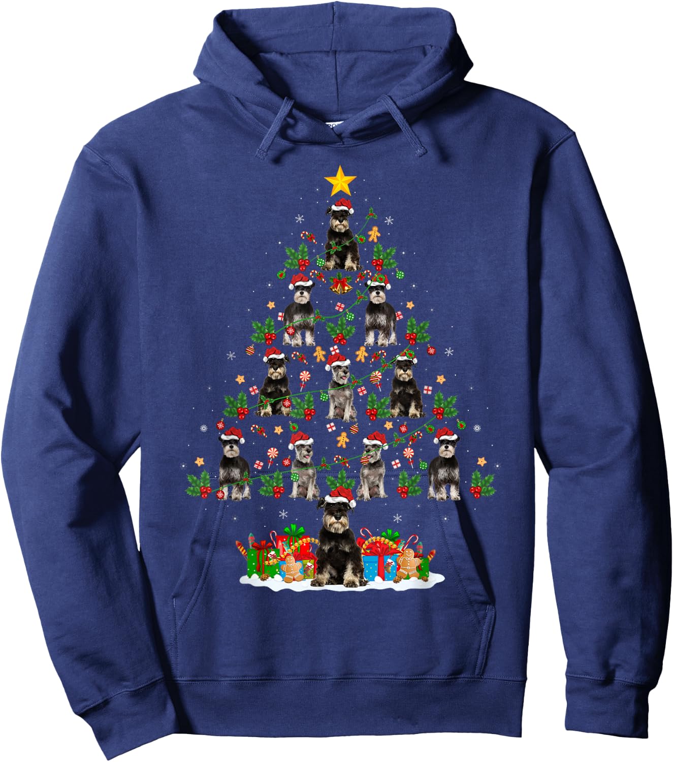 Xmas Holiday Santa Miniature Schnauzer Dog Christmas Tree Hoodie - Hoodie | Navy