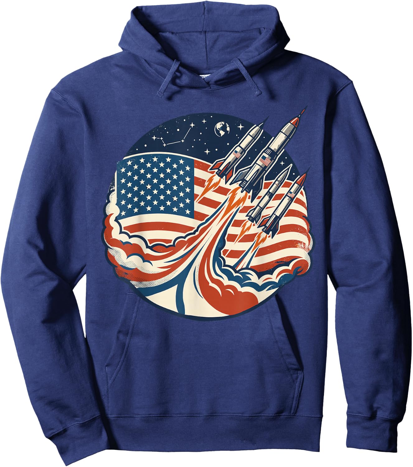 Patriotic Shirts , Cool Space Rocket American Flag Hoodie - Hoodie | Navy