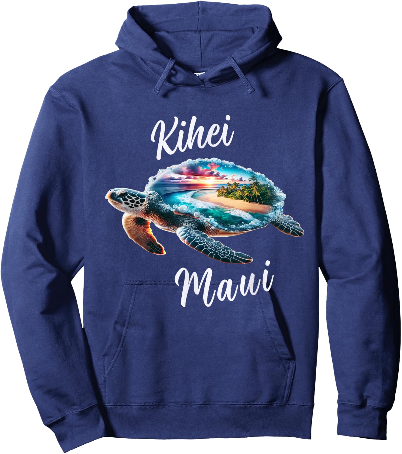 Kihei Maui Hawaii Beach on Sea Turtle Hoodie - Hoodie | Navy