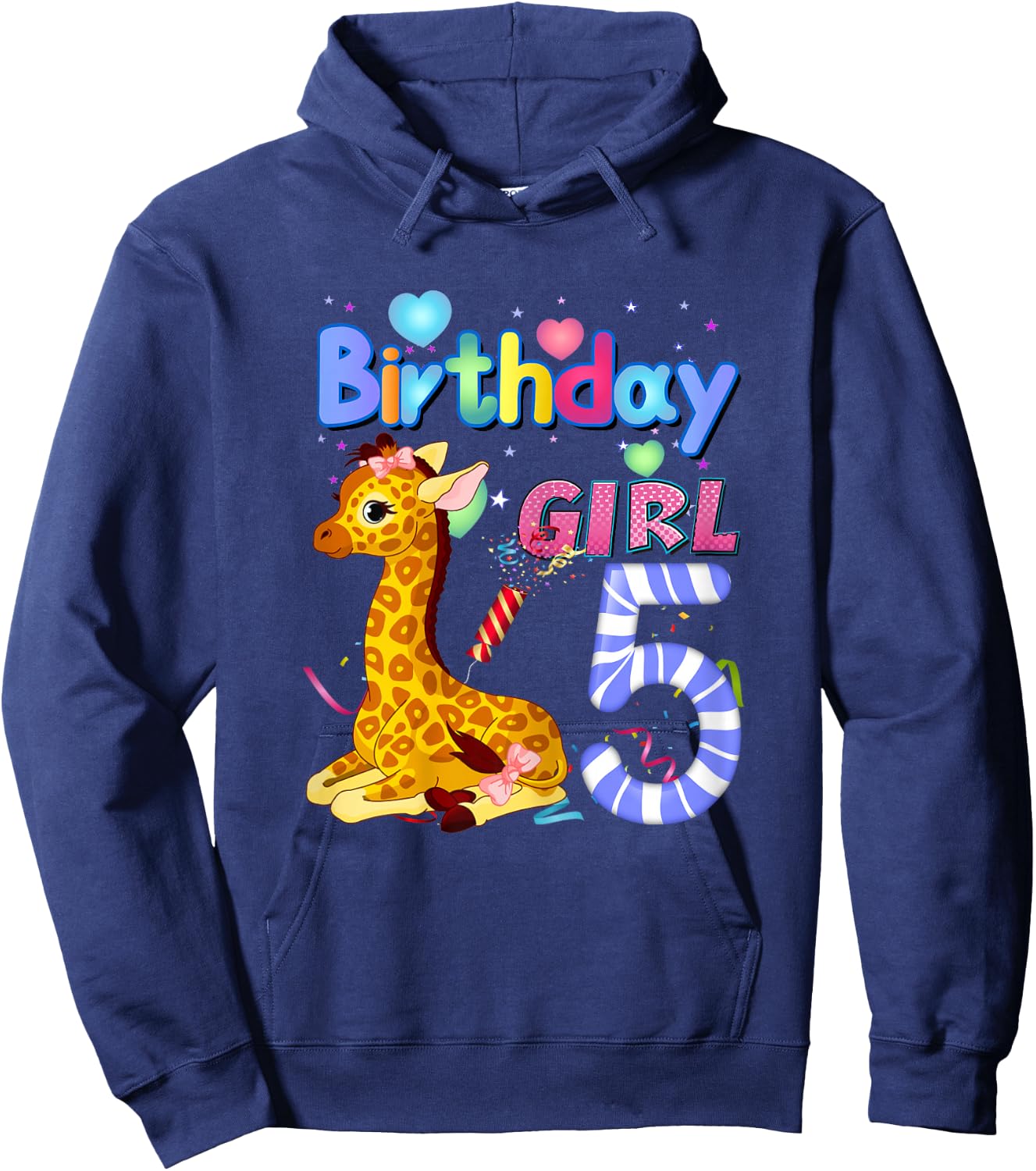 Giraffe Birthday For Girl 5th Giraffe Birthday 5 Year Old) Hoodie - Hoodie | Navy