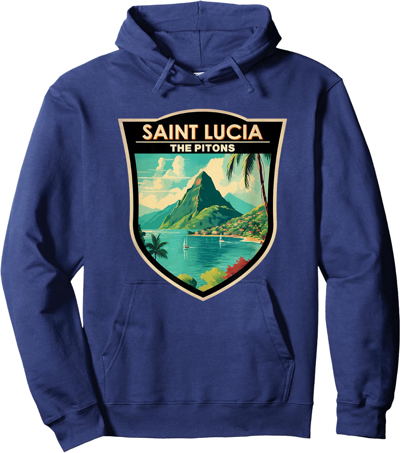 Saint Lucia The Pitons Travel Art Landmark Badge Vintage Hoodie - Hoodie | Navy