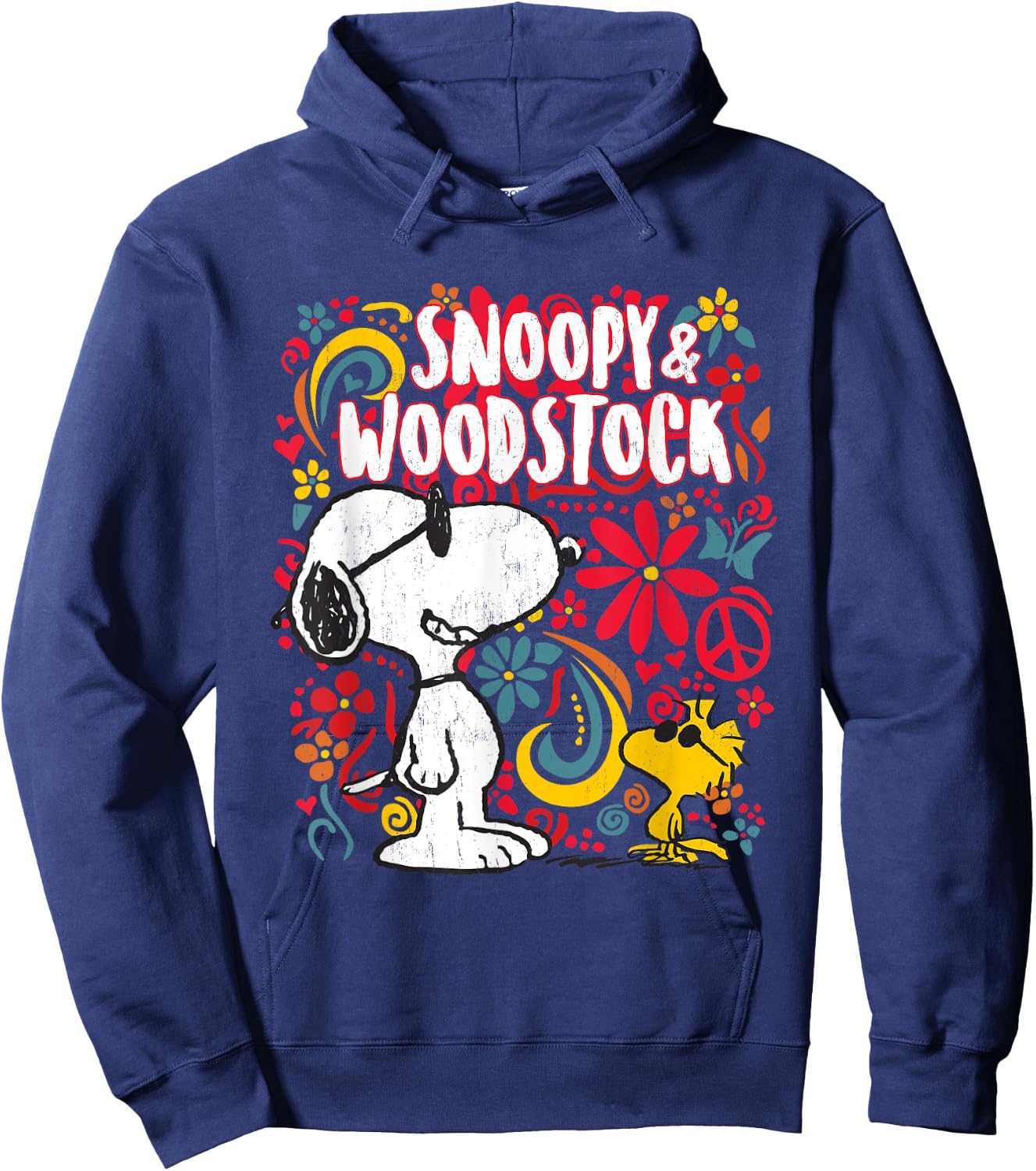 Peanuts Snoopy et Woodstock Motif floral années 70 Hoodie - Hoodie | Navy