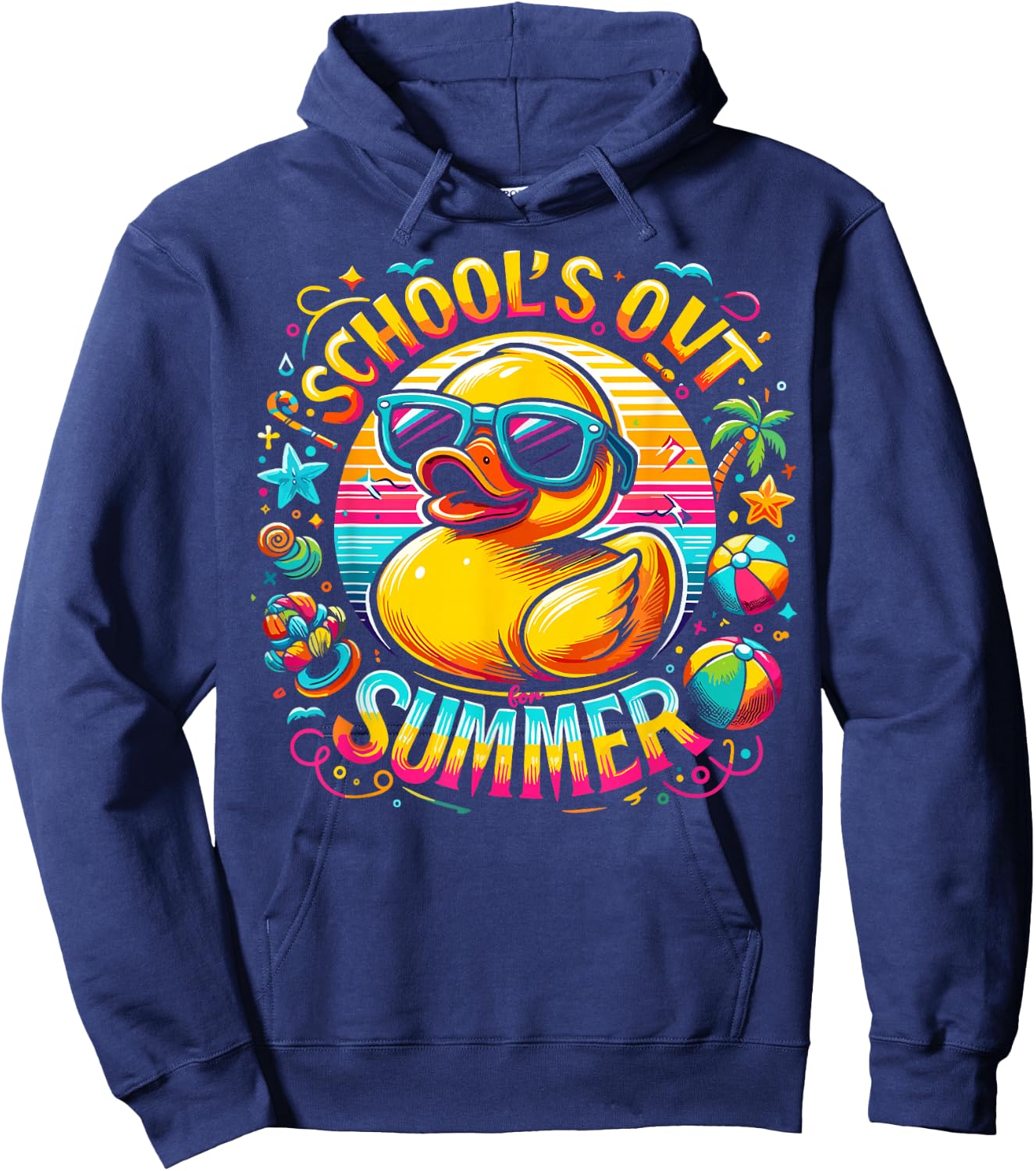 Schools Out For Summer Teacher Girls Boys Kids Yellow Duck Hoodie - Hoodie | Navy