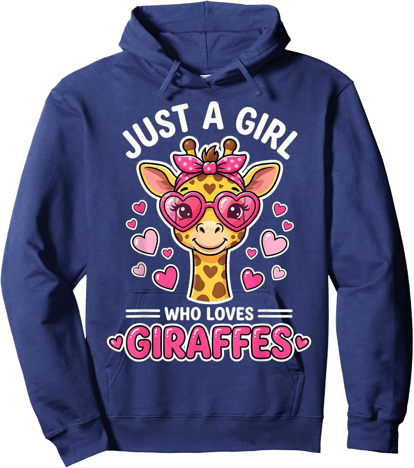 Pink Bow Giraffe Heart Glasses Just A Girl Hoodie - Hoodie | Navy