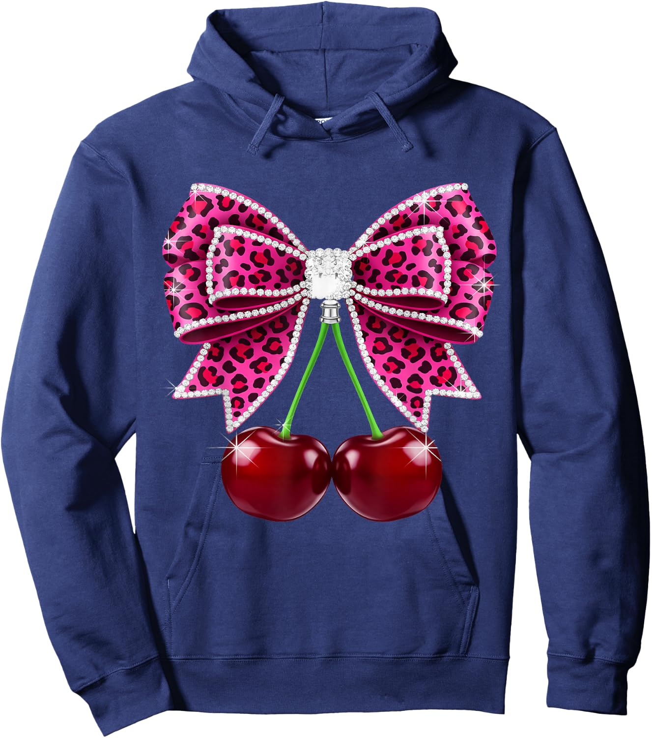 Cherry Leopard Coquette Bow Cute Cherries Hoodie - Hoodie | Navy