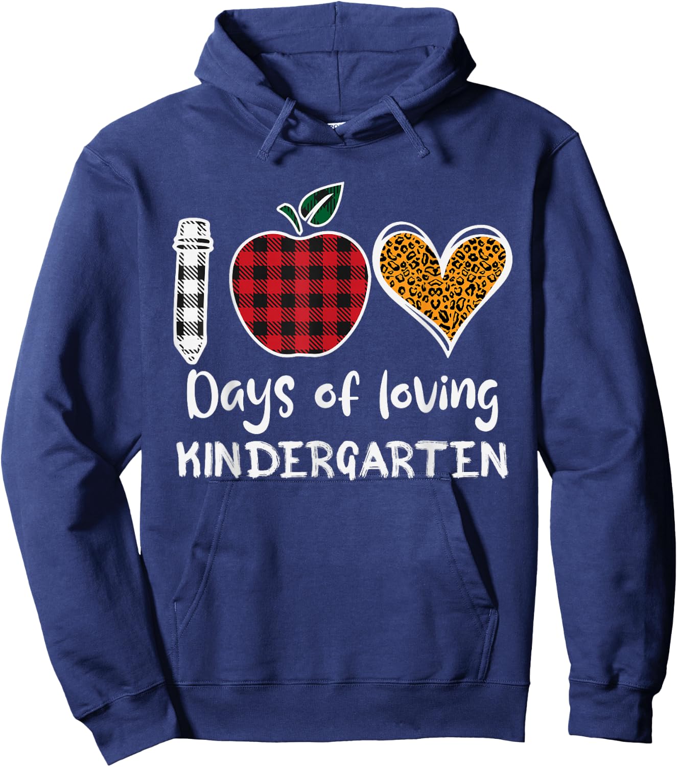 Leopard Plaid 100 Days Of Loving Kindergarten Teacher Kids Hoodie - Hoodie | Navy