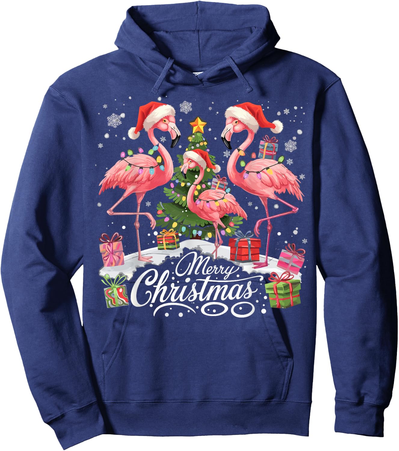 Merry Christmas Santa Flamingo Light Christmas Hoodie - Hoodie | Navy