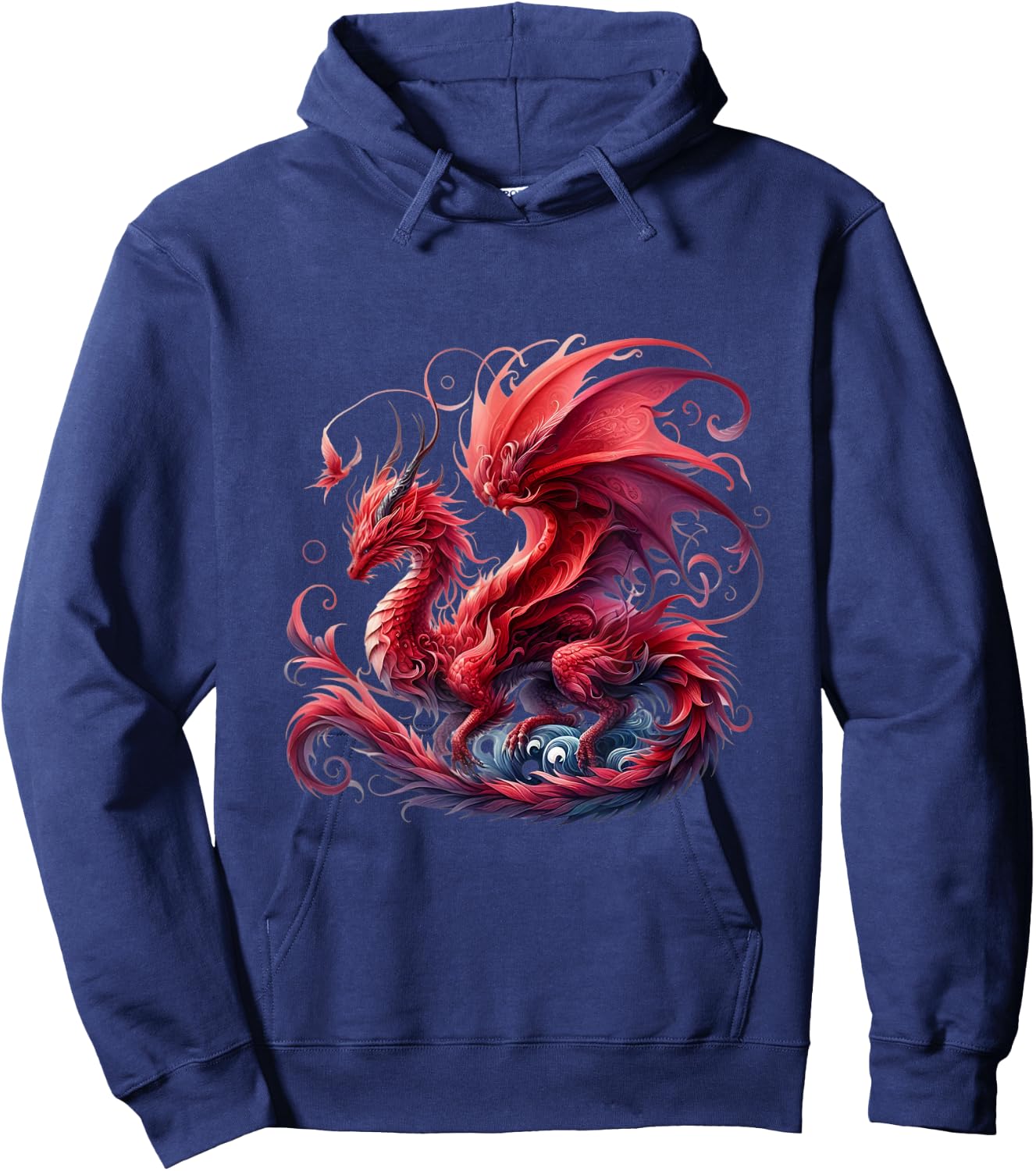 Flying Mythical Creature Cool Dragon Flame-Spewing Dragon Hoodie - Hoodie | Navy