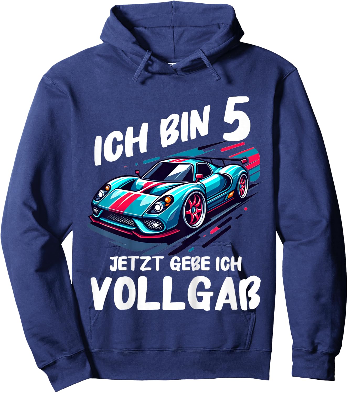 Children's 5th Birthday with German Text "Ich bin 5 Jahre jetzt gebe ich Vollgaß" [German, black Hoodie - Hoodie | Navy
