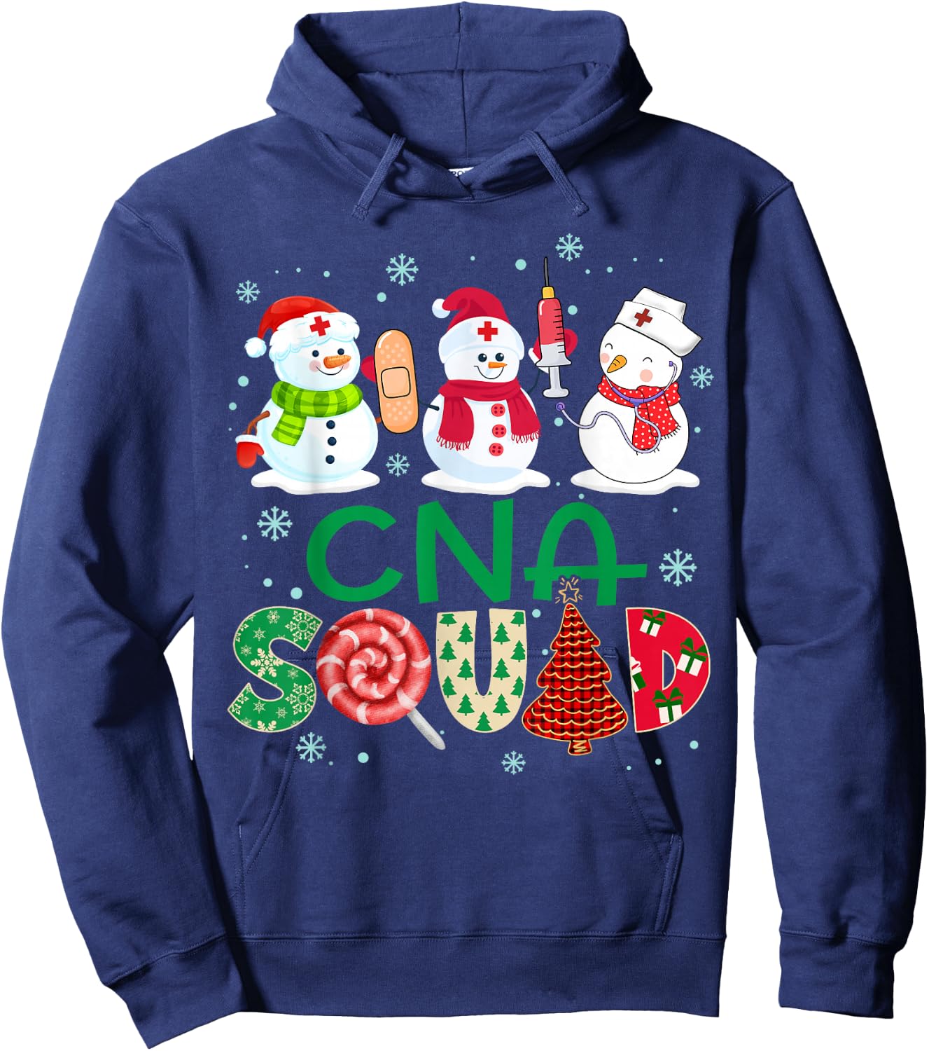 CNA Squad Nurse Snowmies Stethoscope Christmas Pine Plaid Hoodie - Hoodie | Navy