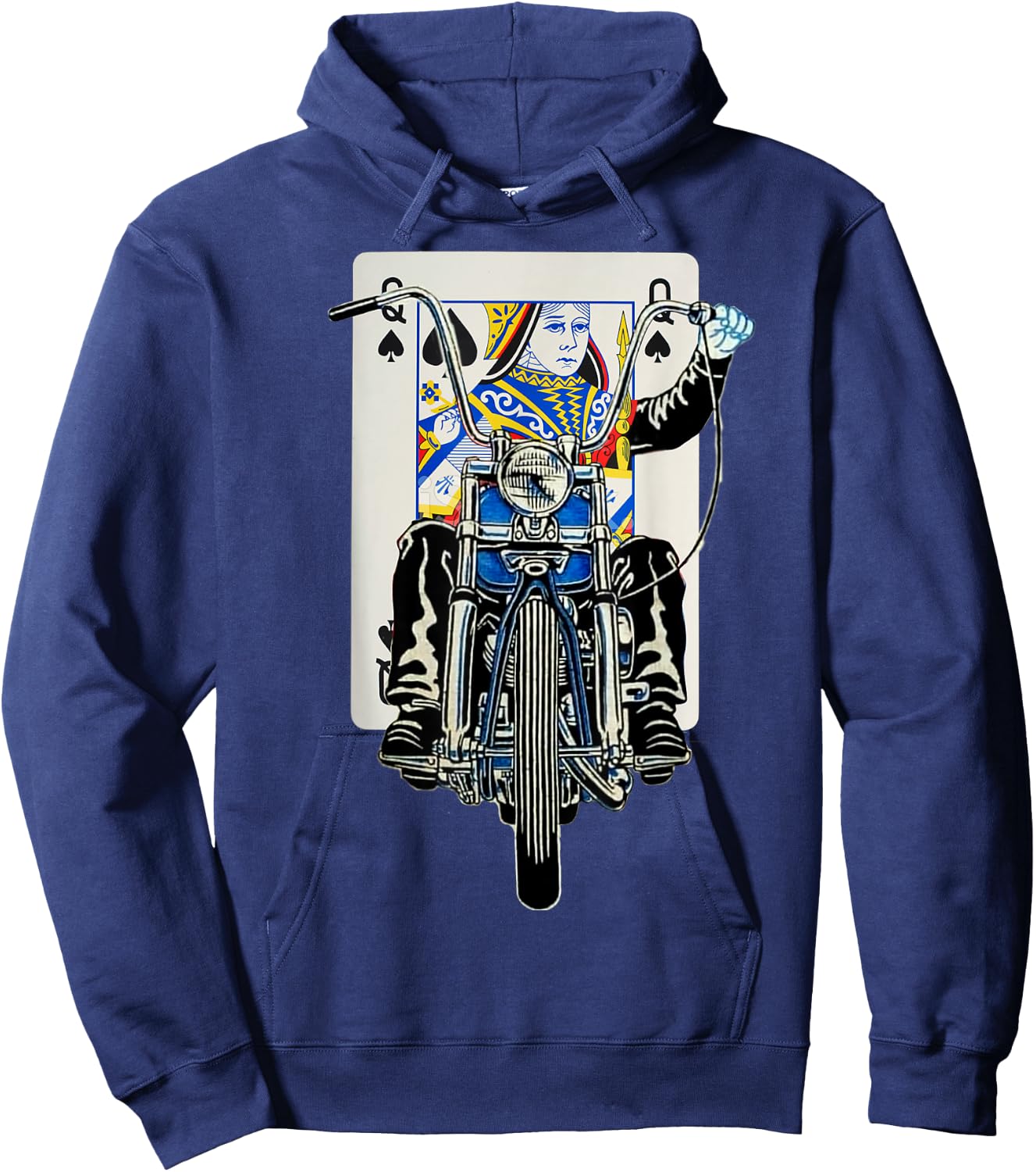 Biker Queen of Spades Playing Card Rider Motorcycle Hoodie - Hoodie | Navy