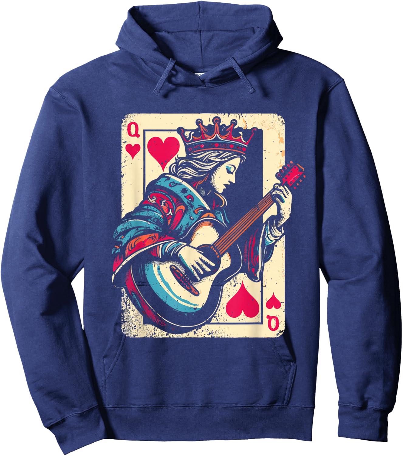 Queen of Hearts Guitarist - Vintage Guitar Card Game Lover Hoodie - Hoodie | Navy