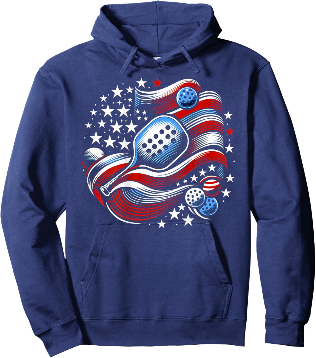 Design on Back Patriotic Stars Stripes USA Flag Pickleball Hoodie - Hoodie | Navy