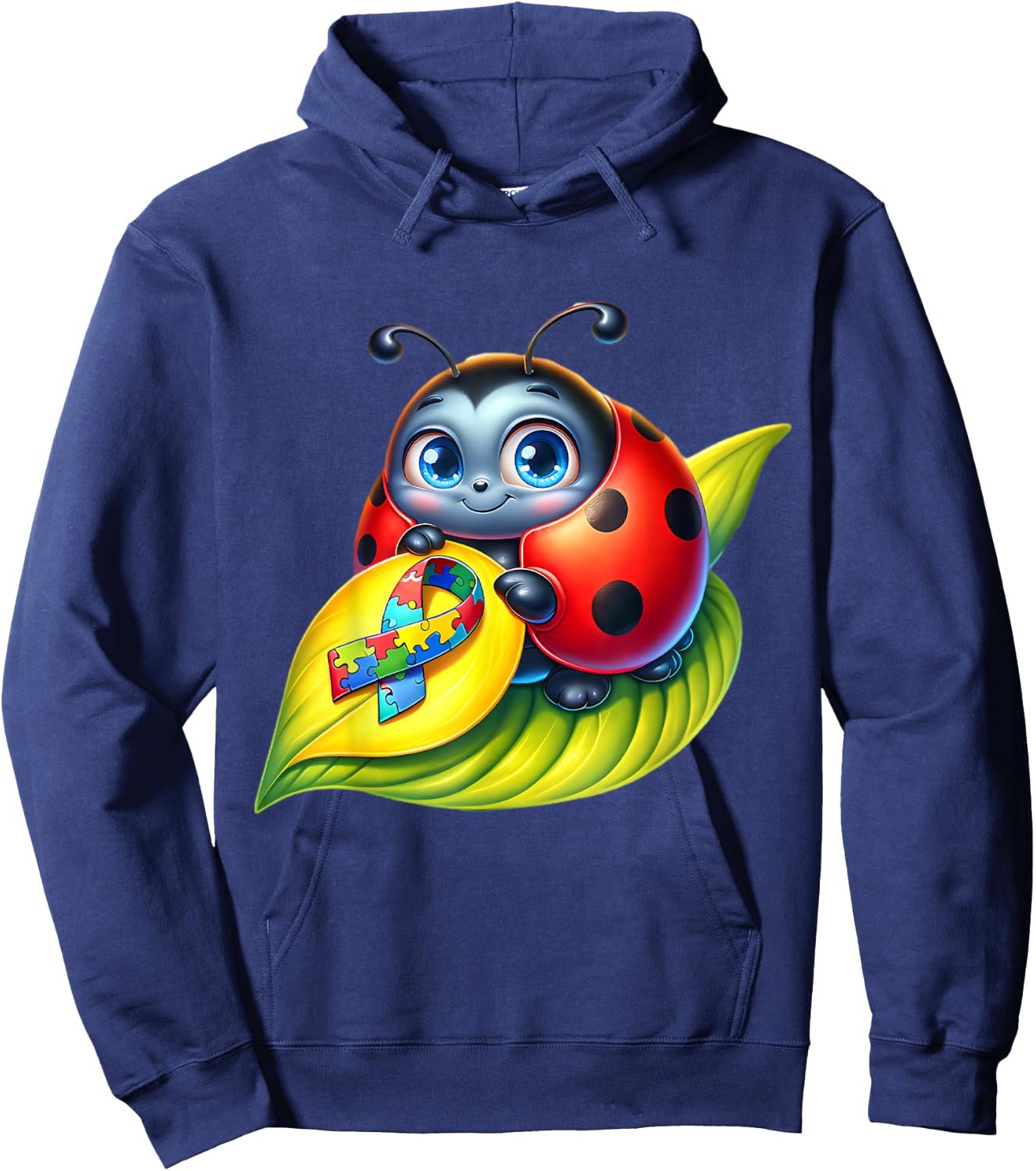 Autism Awareness Cute Ladybug Yellow Red Blue Bug Ribbon Hoodie - Hoodie | Navy