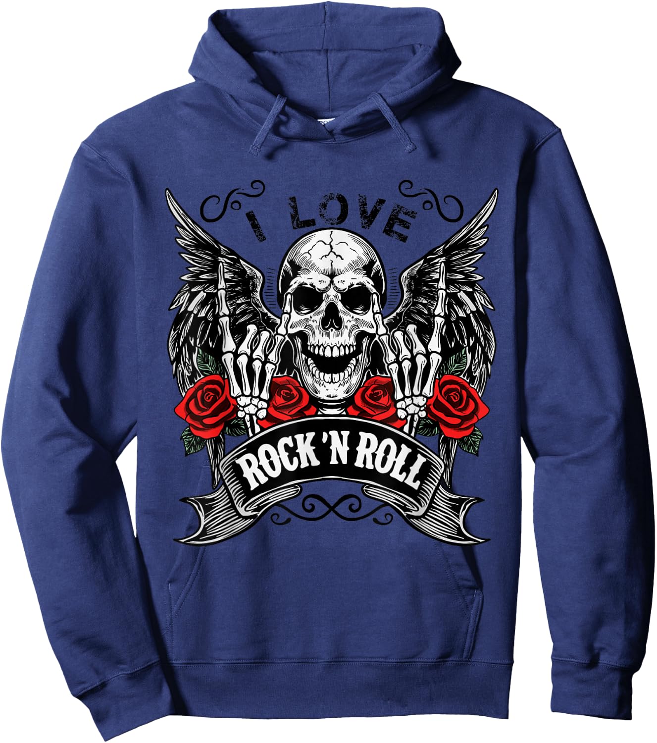 I Love Rock and Roll Rock & Roll Vintage Retro Skeleton Hands Hoodie - Hoodie | Navy