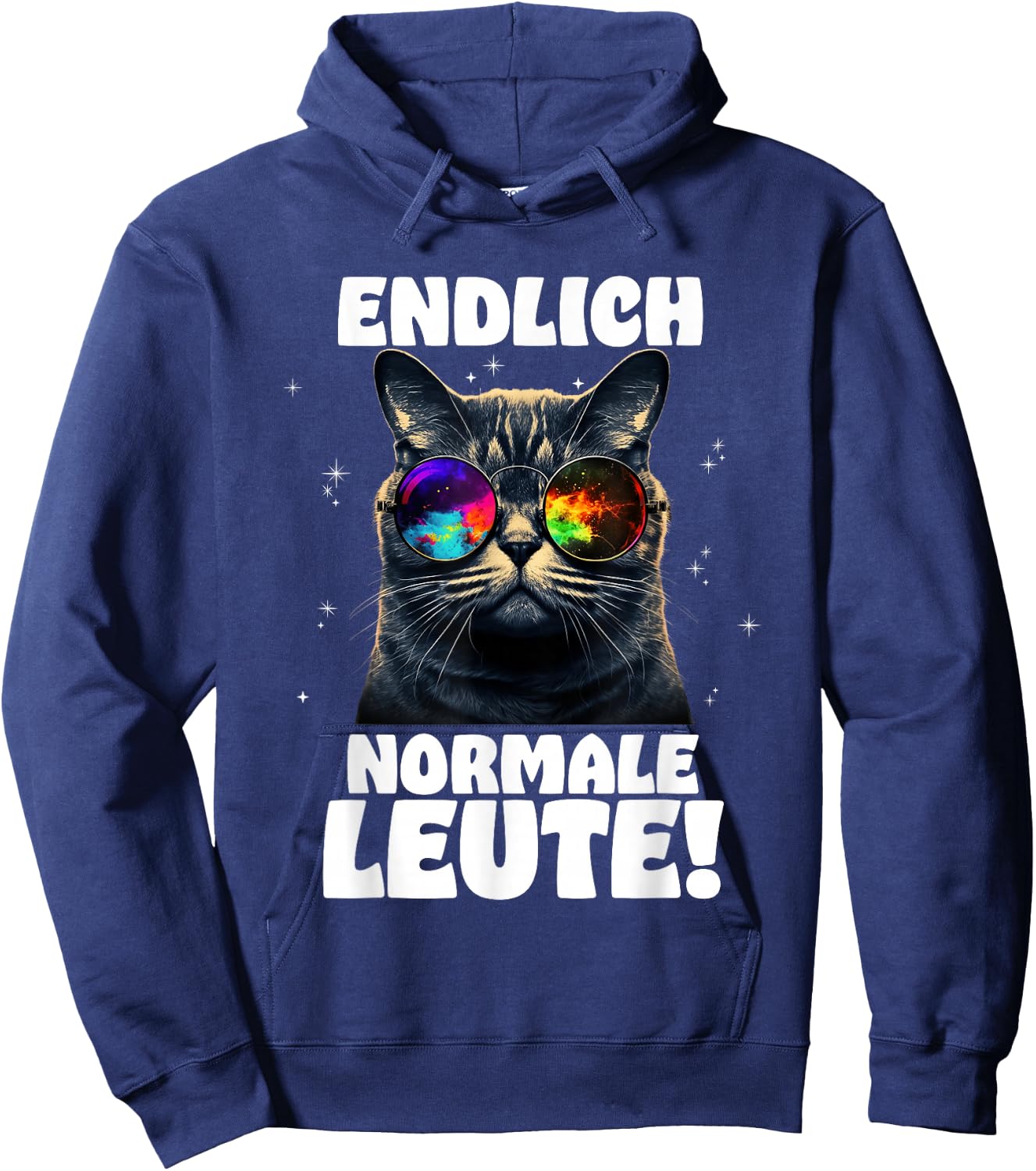 Finally Normal People Rave Trippy Trance Goa Cat , black Hoodie - Hoodie | Navy