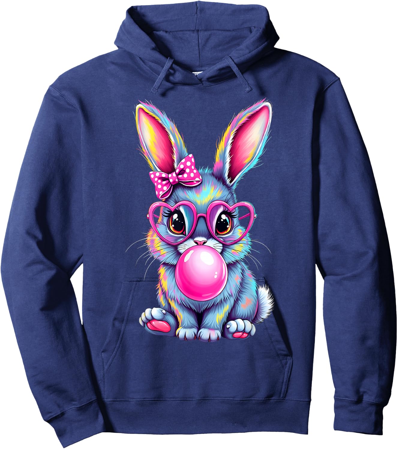 Happy Easter Bunny Coquette Bow Brushstroke Easter Girl Kids Hoodie - Hoodie | Navy