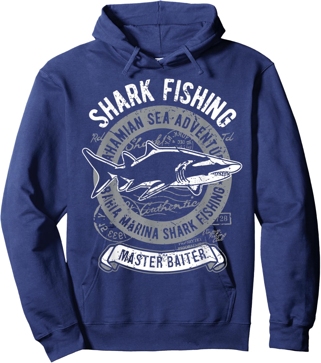 Shark Fisherman Vintage Angler Black Tip Shark Master Baiter Hoodie - Hoodie | Navy