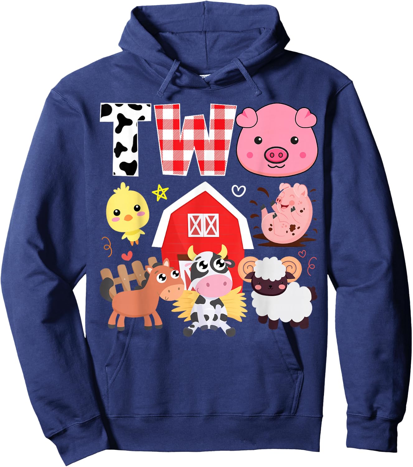 2nd Birthday Two Year Old Farm Theme Animals Birthday Party Hoodie - Hoodie | Navy