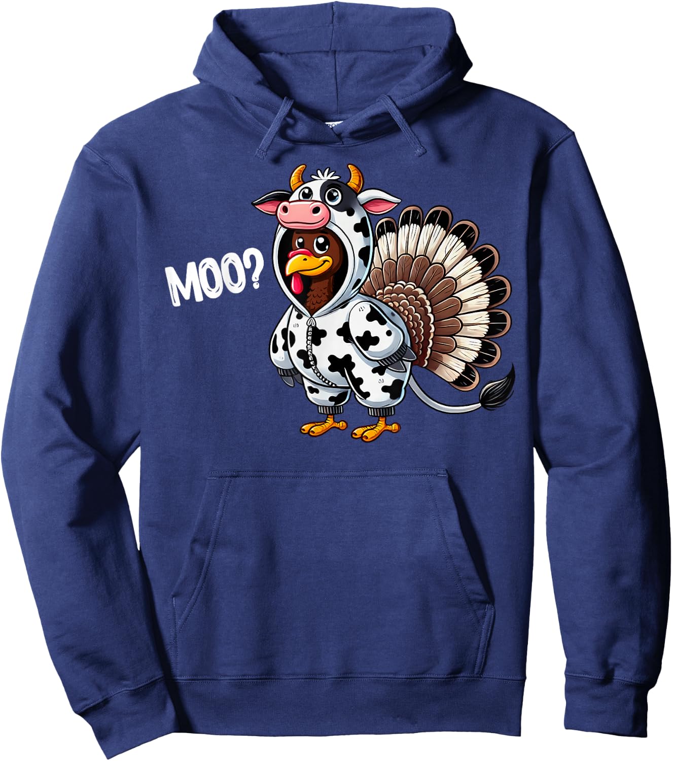 Turkey Moo Funny Thanksgiving Fake Cow Costume Halloween Hoodie - Hoodie | Navy