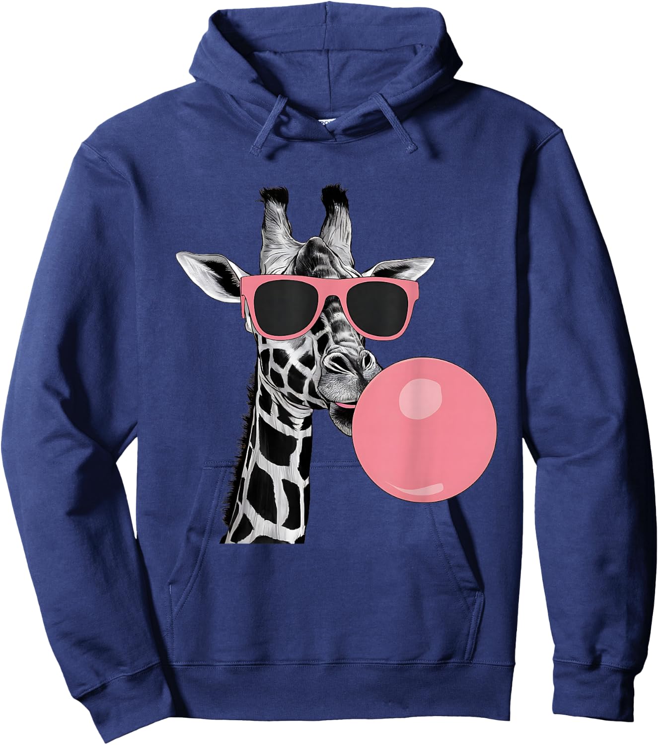 Funny Cool Giraffe Pink Bubble Gum and Pink Sunglasses Cute Hoodie - Hoodie | Navy