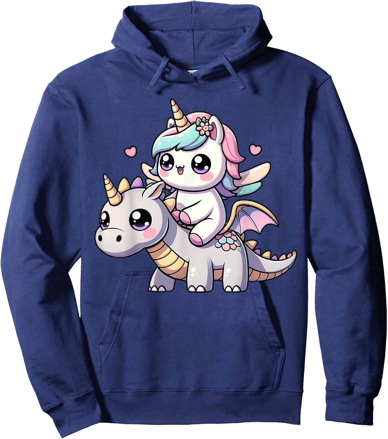 Kawaii Unicorn Dragon Ride Magical Fantasy Adventure Hoodie - Hoodie | Navy