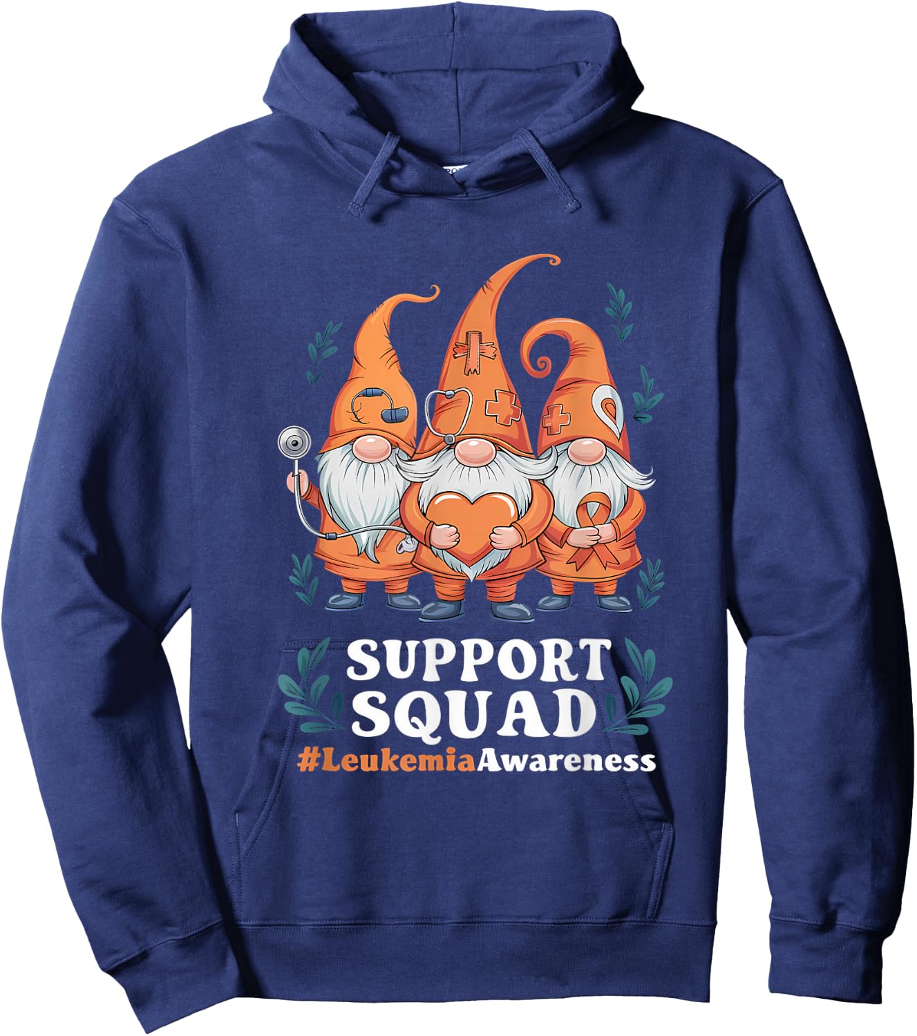 Leukemia Cancer Awareness Gnome Support Squad Orange Ribbon Hoodie - Hoodie | Navy