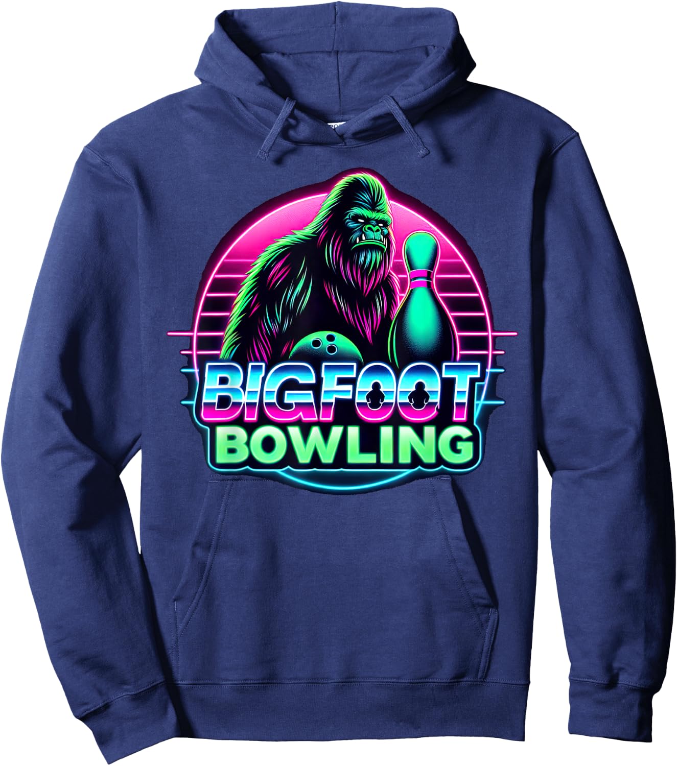 Bigfoot Bowling Funny Sasquatch Bowler Alley Pin Graphic Hoodie - Hoodie | Navy