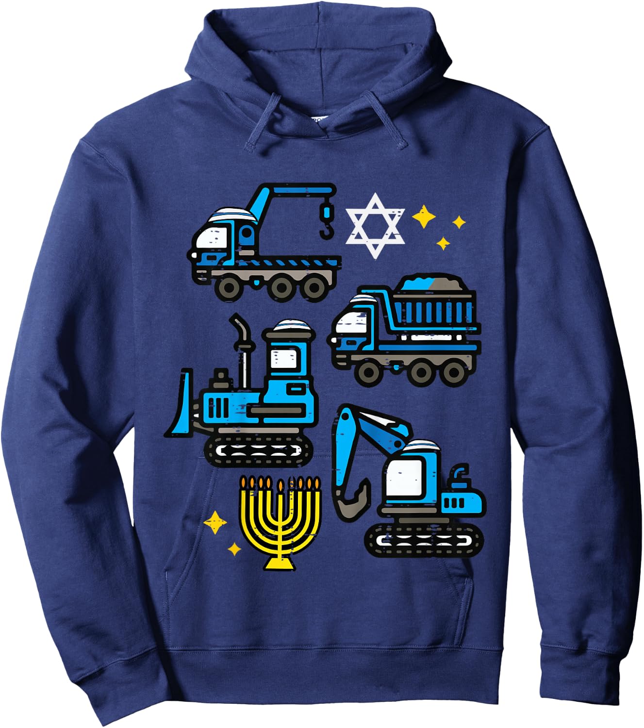 Hanukkah Construction Trucks Chanukah Boys Kids Toddlers Hoodie - Hoodie | Navy