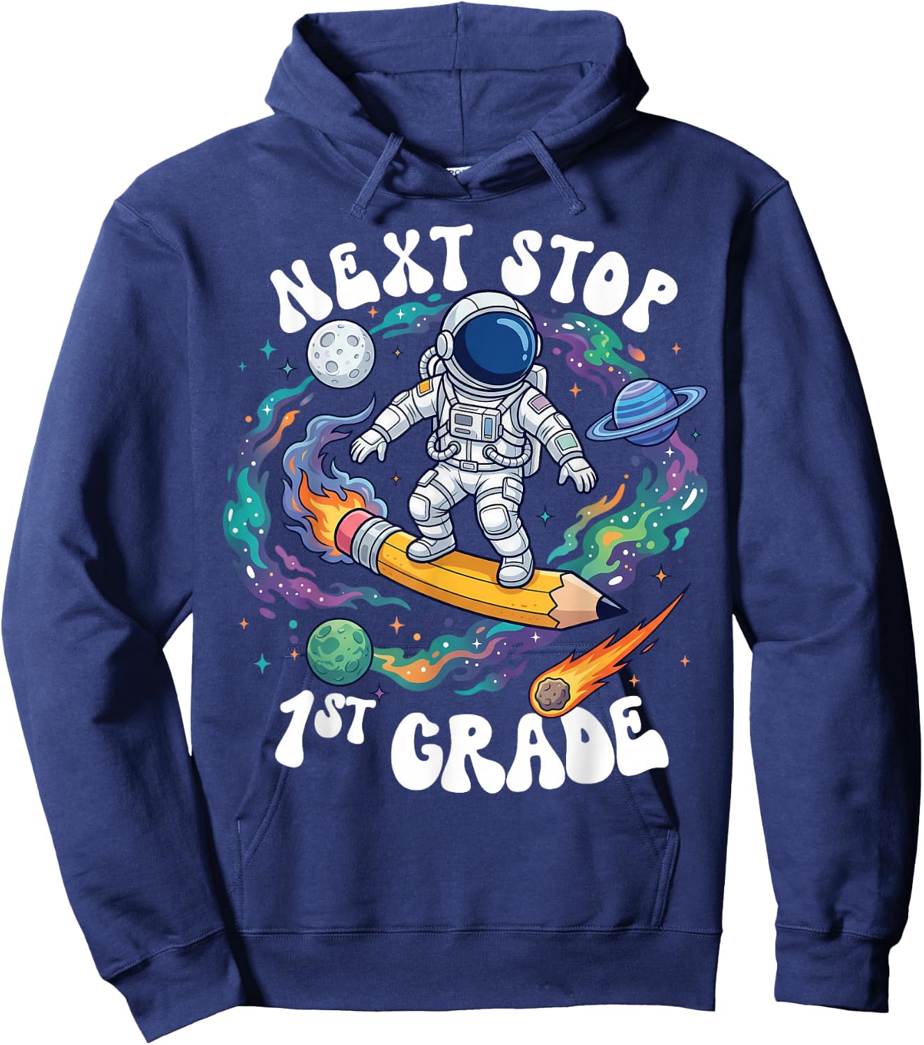 Next Stop 1st Grade School Graduation Astronaut Boy Girl Kid Hoodie - Hoodie | Navy