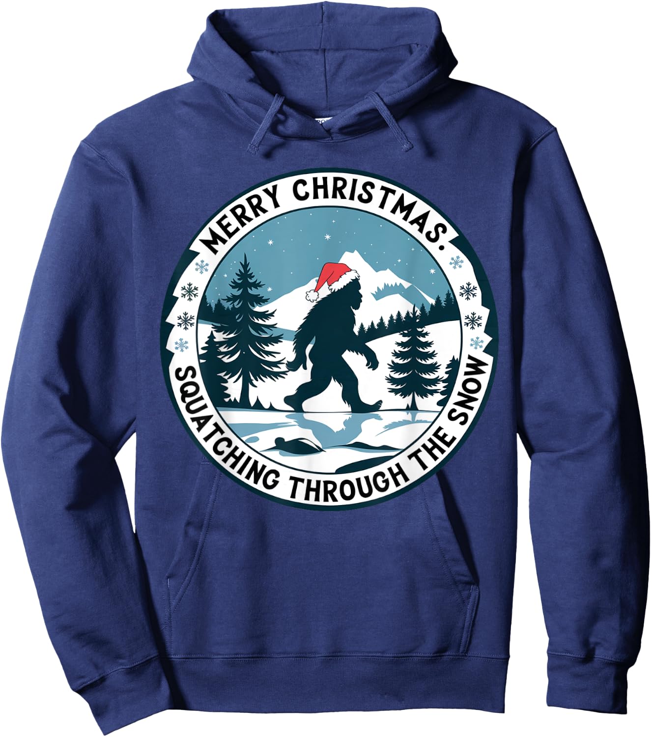 Merry Christmas Squatching Through the Snow Bigfoot Santa Hoodie - Hoodie | Navy