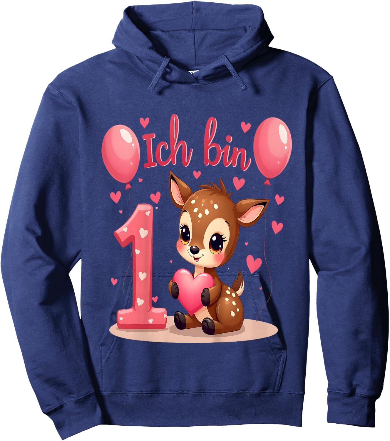 Children's Cute Deer I Am 1 Children's Birthday 1st Birthday Girl , black Hoodie - Hoodie | Navy