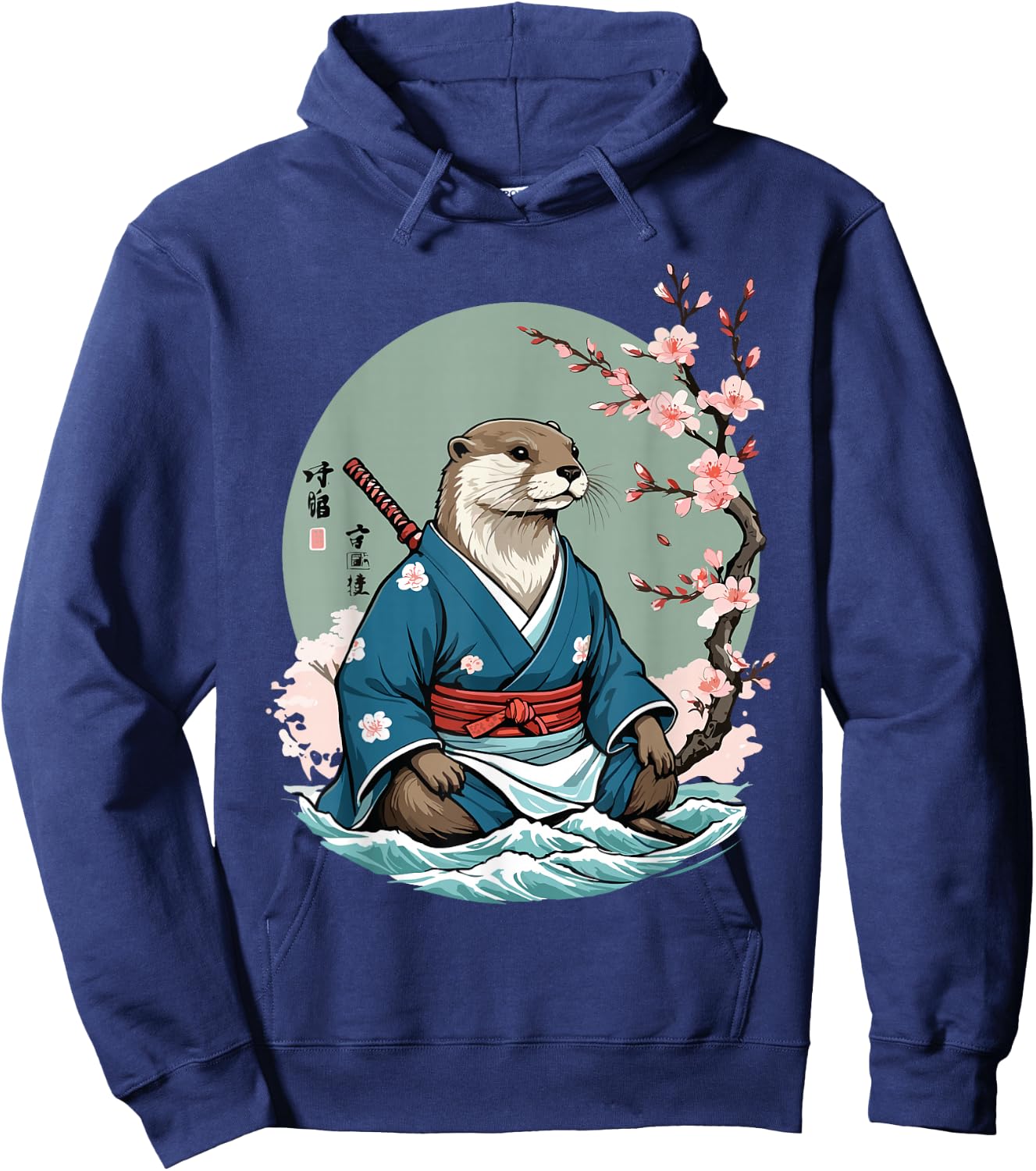 Aesthetic Otter Samurai in Water Funny Vintage Japan Hoodie - Hoodie | Navy