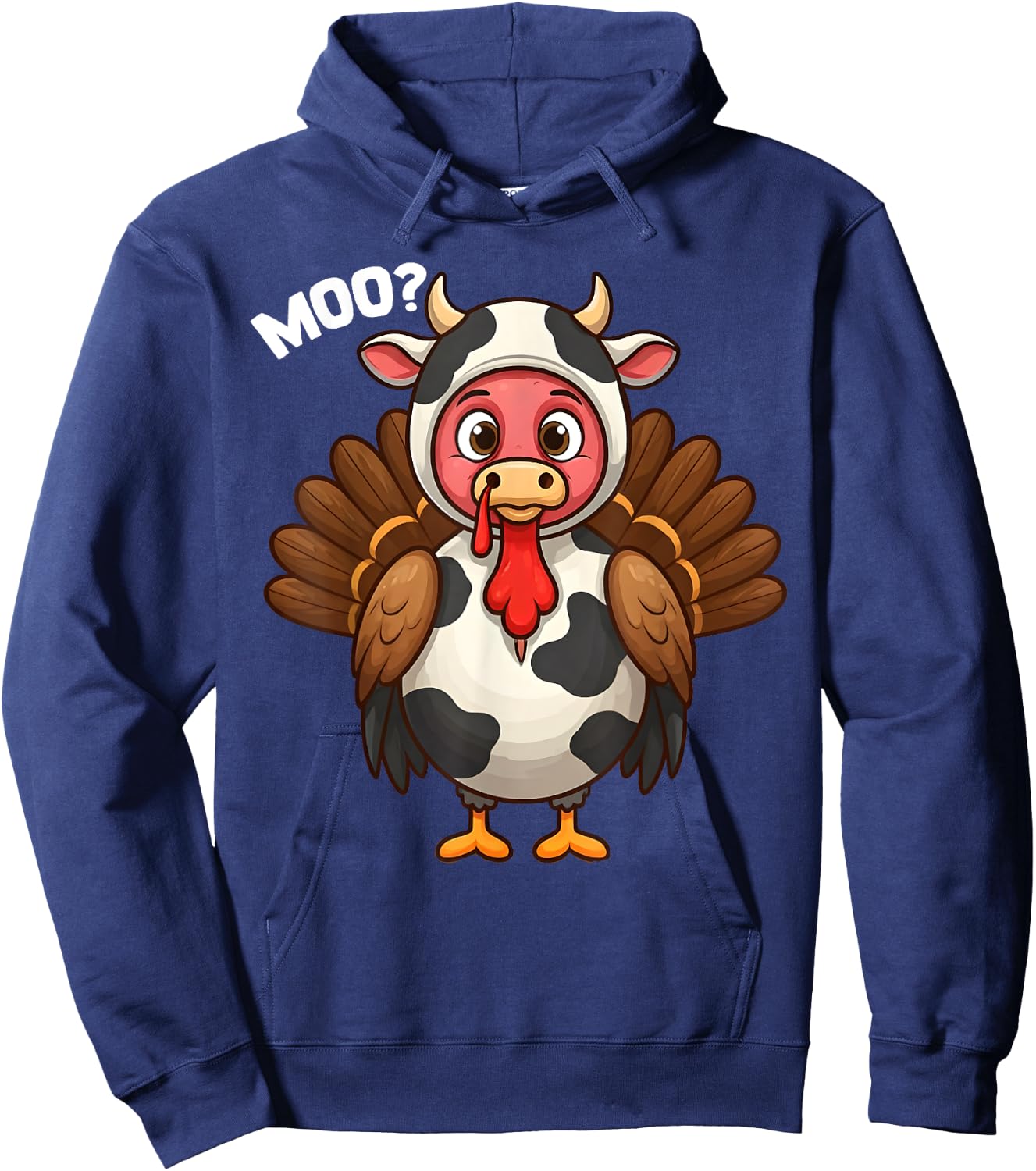 Turkey Moo Cow Funny Thanksgiving Fake Cow Costume Hoodie - Hoodie | Navy