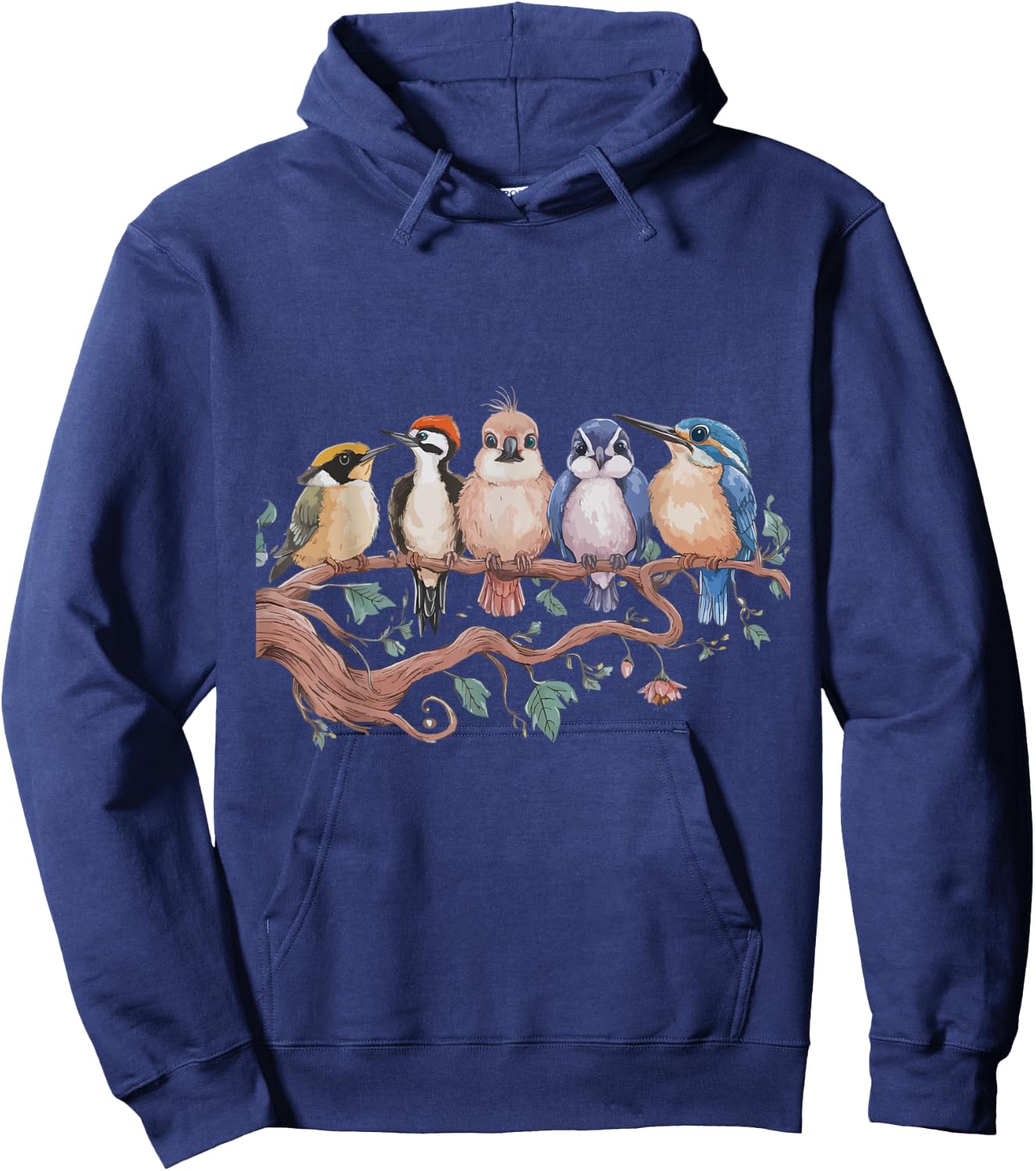 Whimsical Birdwatcher's Dream Perched Friends Cute Birds Hoodie - Hoodie | Navy
