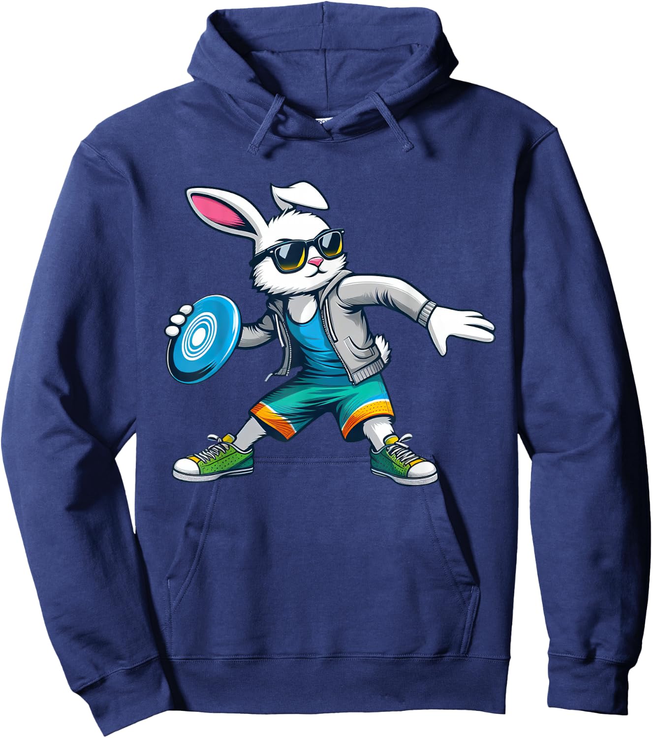 Funny Disc Golf Player Bunny Kids Men Easter Hoodie - Hoodie | Navy